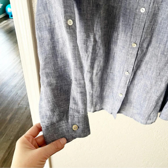 J. Jill Button Down Women's Large Blue Love Linen Blouse Minimalist Coastal - Picture 5 of 8